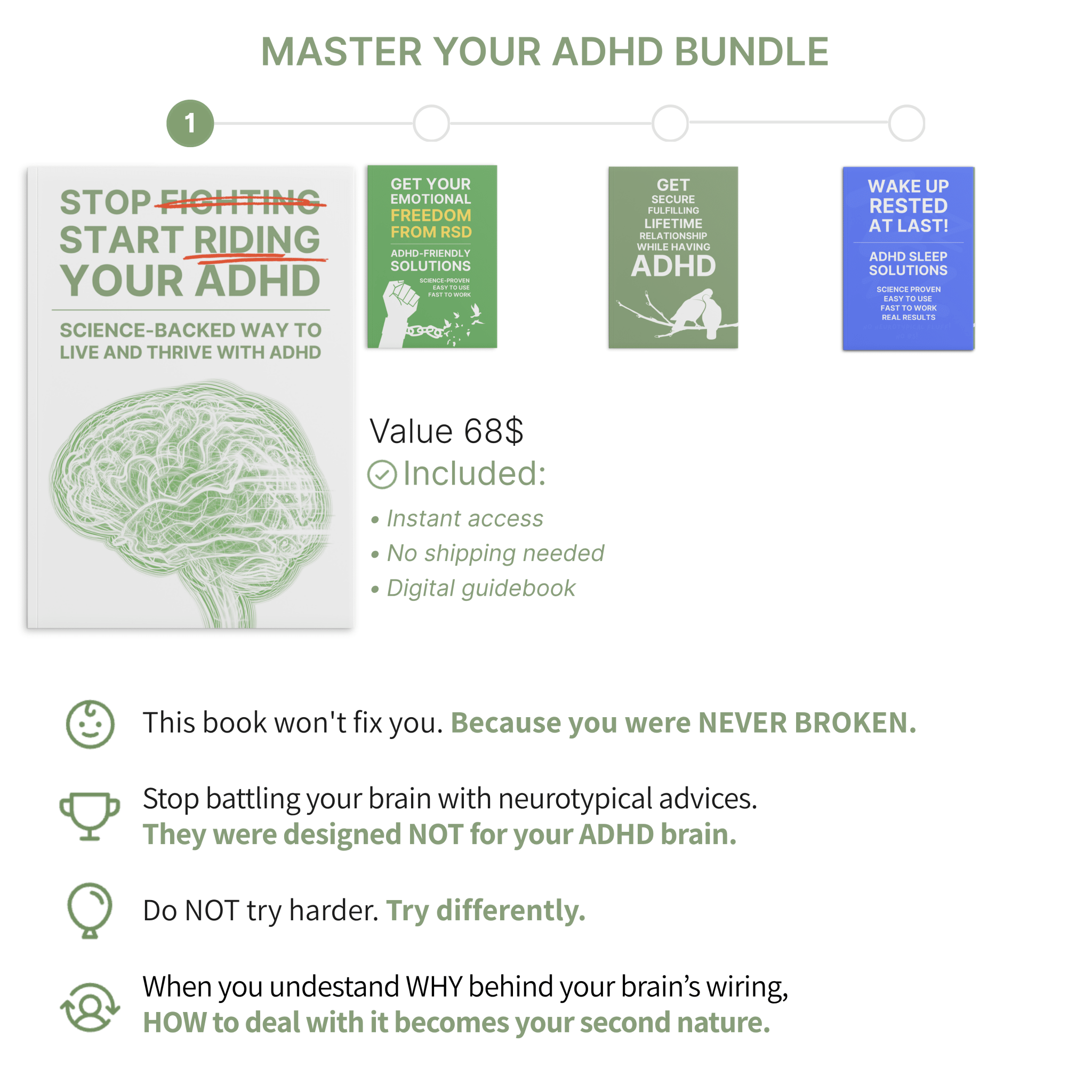 STOP FIGHTING, START RIDING YOUR ADHD + 3 FREE GUIDEBOOKS TO MASTER YOUR ADHD
